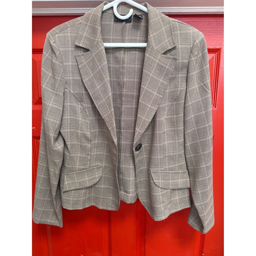 T. Milano Womens Brown Plaid Single Button Blazer Jacket Size 12 72256227